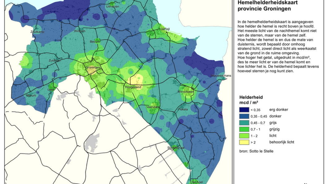 kaartje provincie groningen met lichtvervuiling