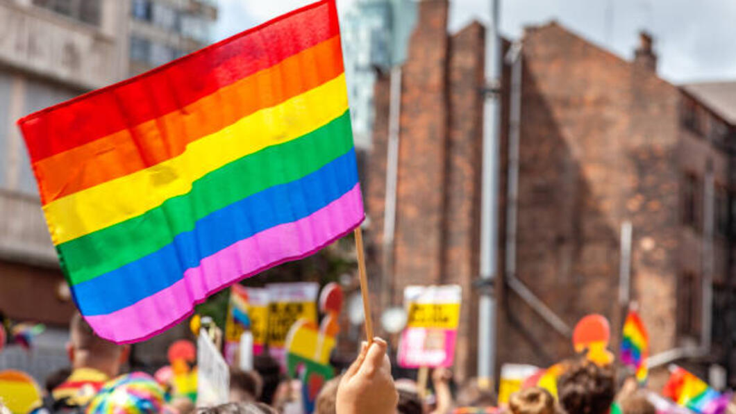 Regenboogvlag op pride protest