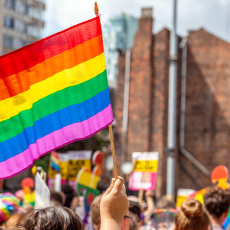 Regenboogvlag op pride protest