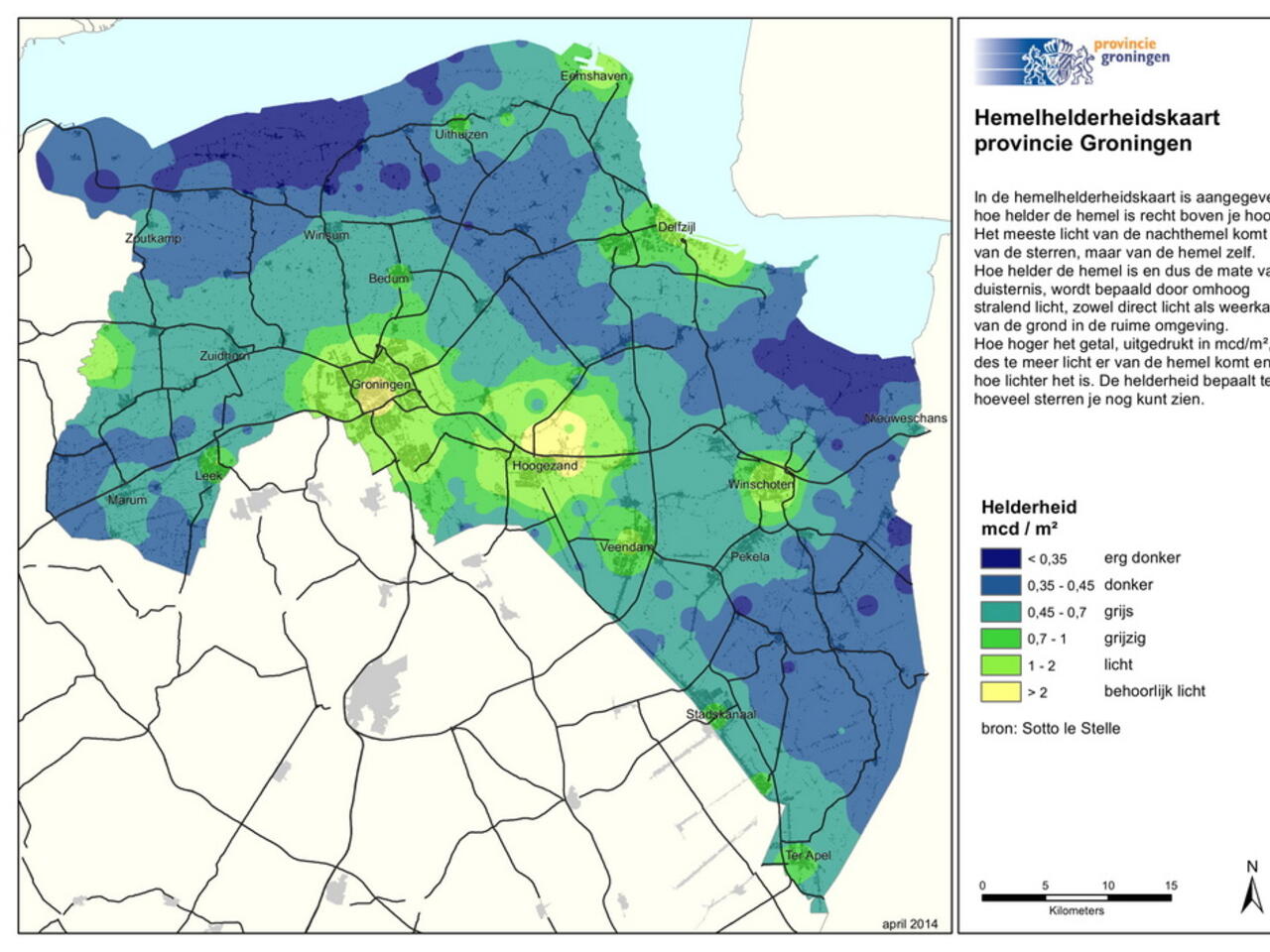 kaartje provincie groningen met lichtvervuiling