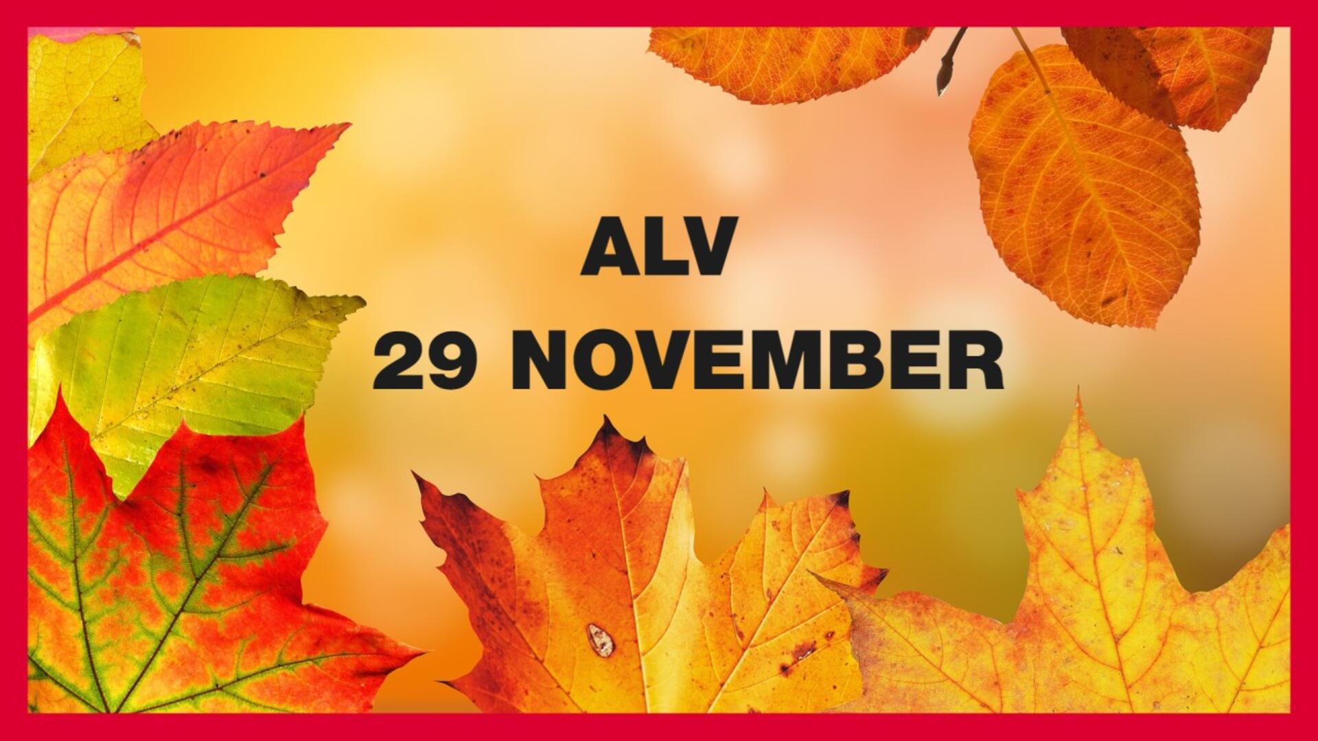 herfstachtergrond met tekst ALV 29 november